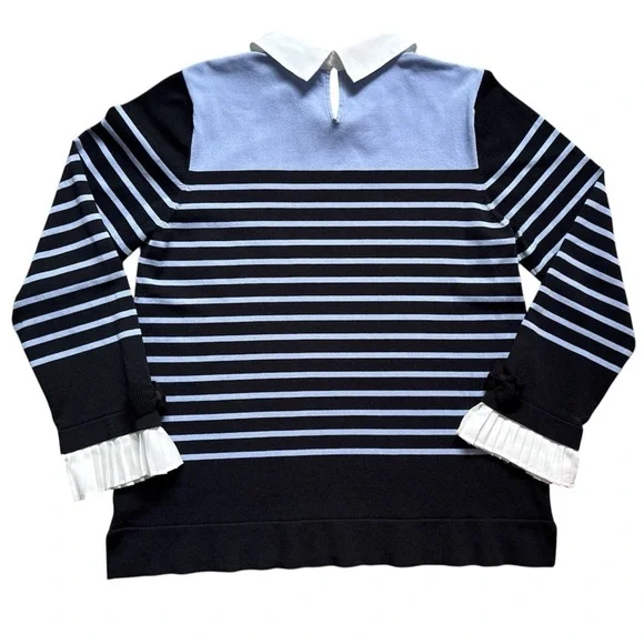 Karl Lagerfeld Paris Women's Striped Ribbed Sweater - Blue, White, Black-Size L - Picture 3 of 11